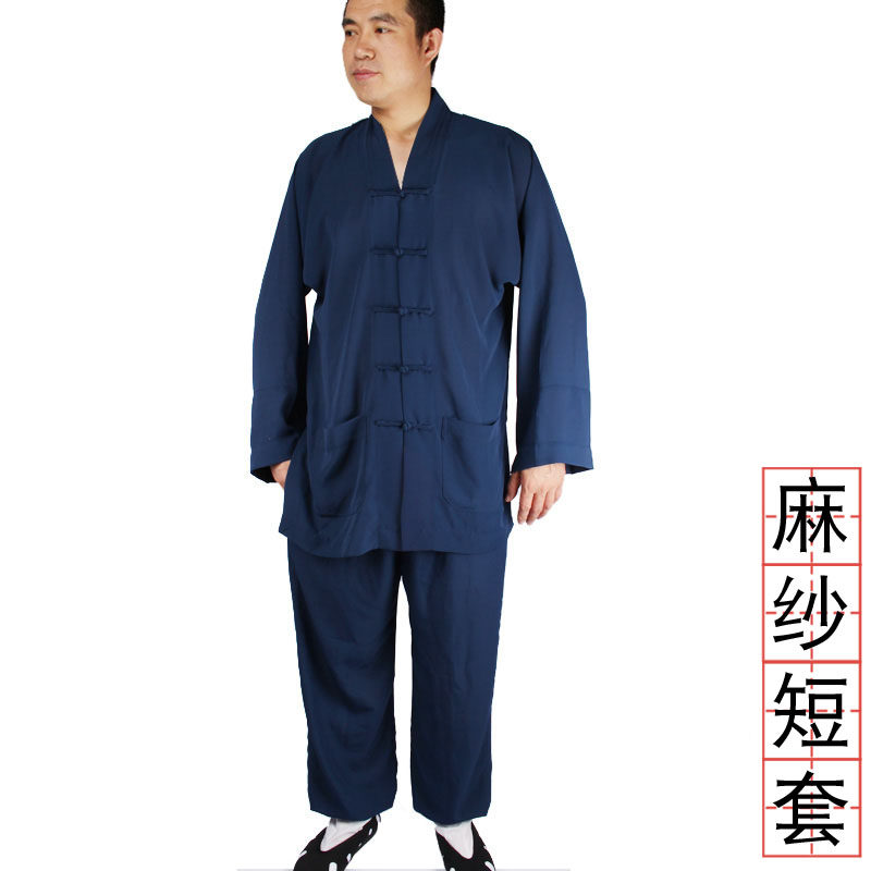道袍道家通用男女道士服麻纱短褂对开襟三清领套装