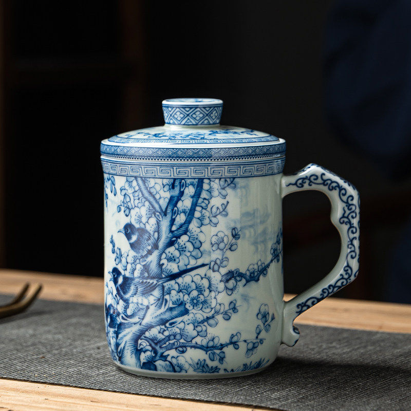景德镇青花陶瓷泡茶杯茶水分离