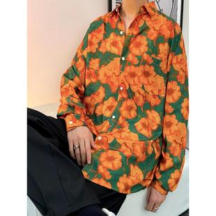 90年代复古港风衬衫 古着怀旧碎花衬衣男文艺表演年会宽松印花长袖