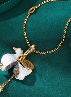 个性时尚潮流配饰气质珐琅釉彩釉印花灰色天鹅可打开金蛋吊坠项坠