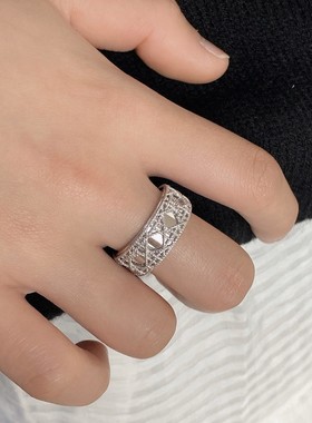 几何网格精致戒指女简约时尚气质开口指环几何宽边小众食指戒