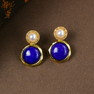 天然青金石耳饰女复古港风大耳坠适合的耳钉感气质耳环饰品