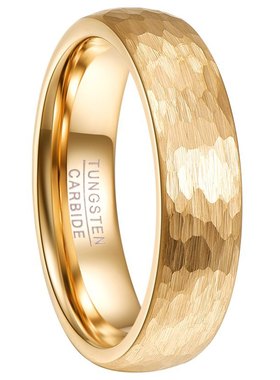 6mm宽厚镀金色不规则刻面锤纹男士女士钨钢戒指 现货6-12
