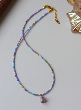 新中式轻奢彩色多巴胺锆石印钞鸡项链女百搭感简约小众锁骨链