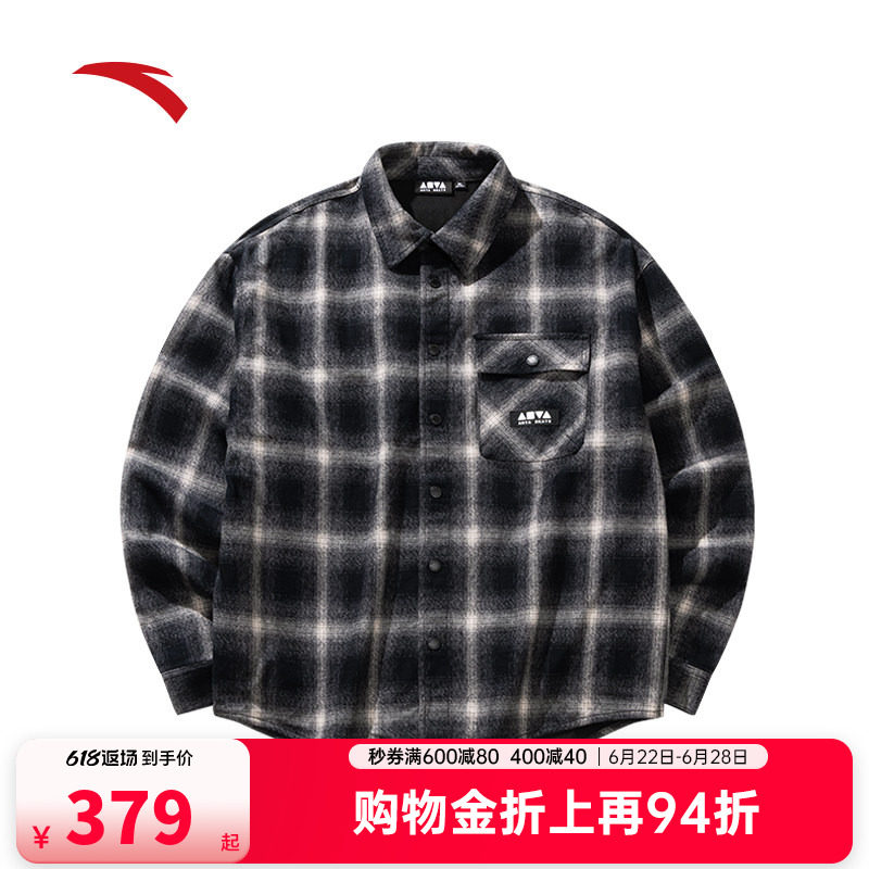 安踏滑板文化男子夏季纯棉潮流外套千鸟格纹法兰绒衬衫152548613