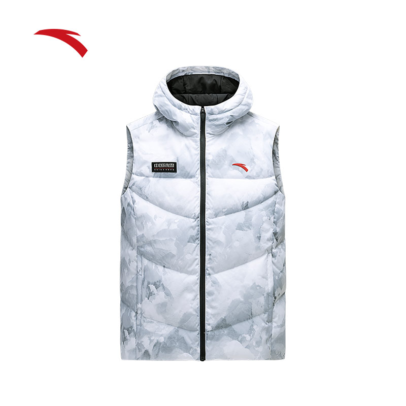 安踏男防泼水羽绒马甲连帽