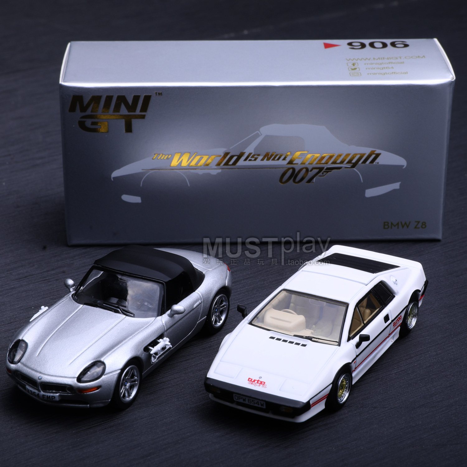 MINIGT 907莲花Esprit 906宝马Z8电影007限定版挂卡1/64合金车模