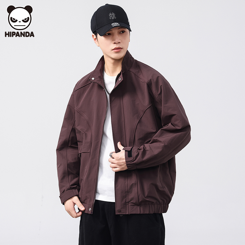Hi Panda高端时尚休闲夹克男秋季爆款百搭宽松立领工装潮流外套衫