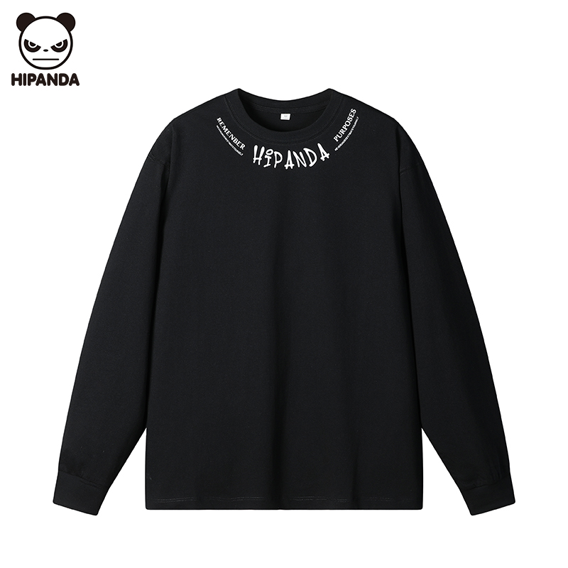 你好熊猫长袖街头风情侣圆领T恤