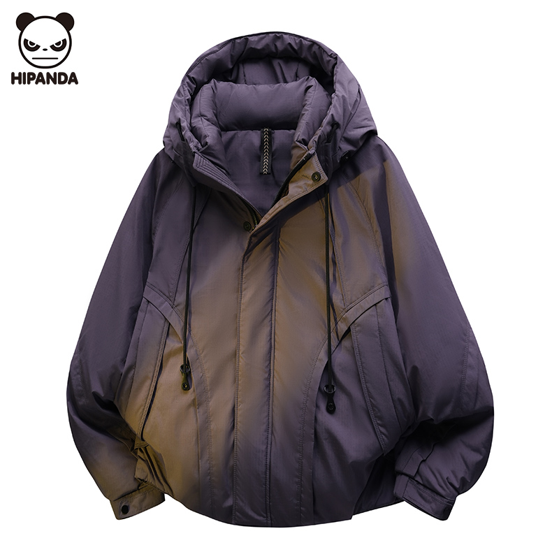 Hi Panda冬季新款工装连帽羽绒服男潮牌宽松连帽防风鸭绒保暖外套