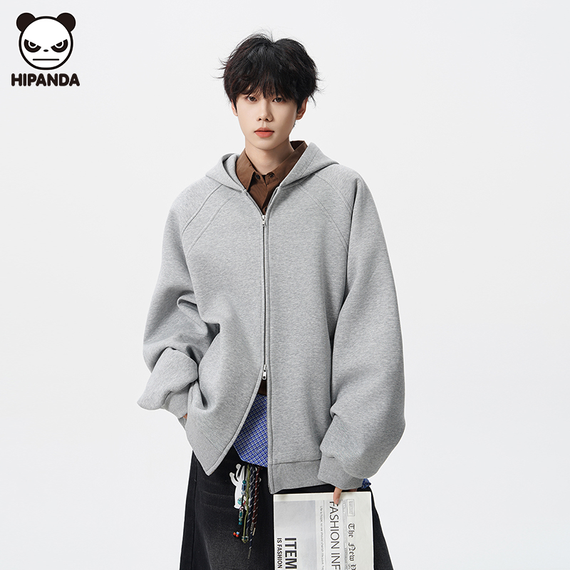 Hi Panda潮牌美式宽松连帽卫衣男秋冬季新款重磅开衫拉链外套上衣