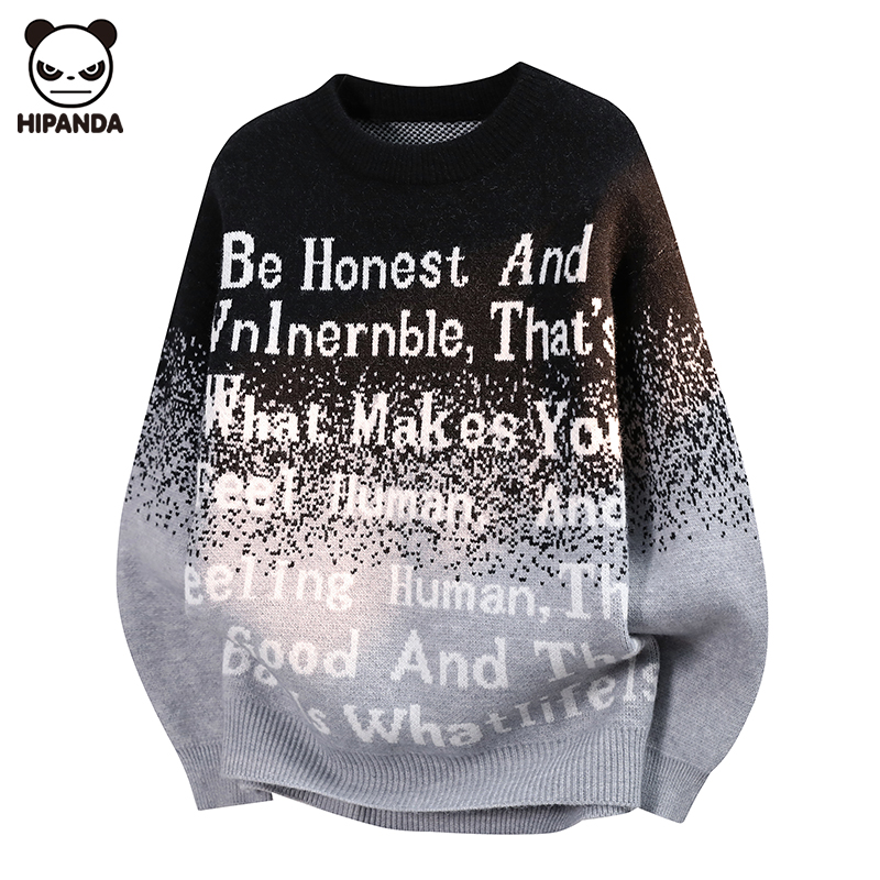 Hi Panda美式字母印花毛衣男生冬季新款慵懒风宽松加厚针织衫上衣