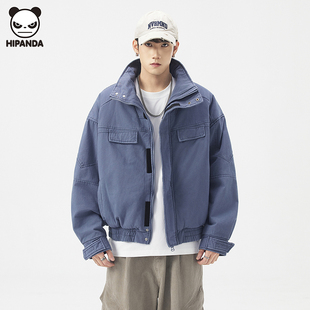 Hi Panda美式复古立领夹克棉服外套男冬季新款设计感宽松工装上衣