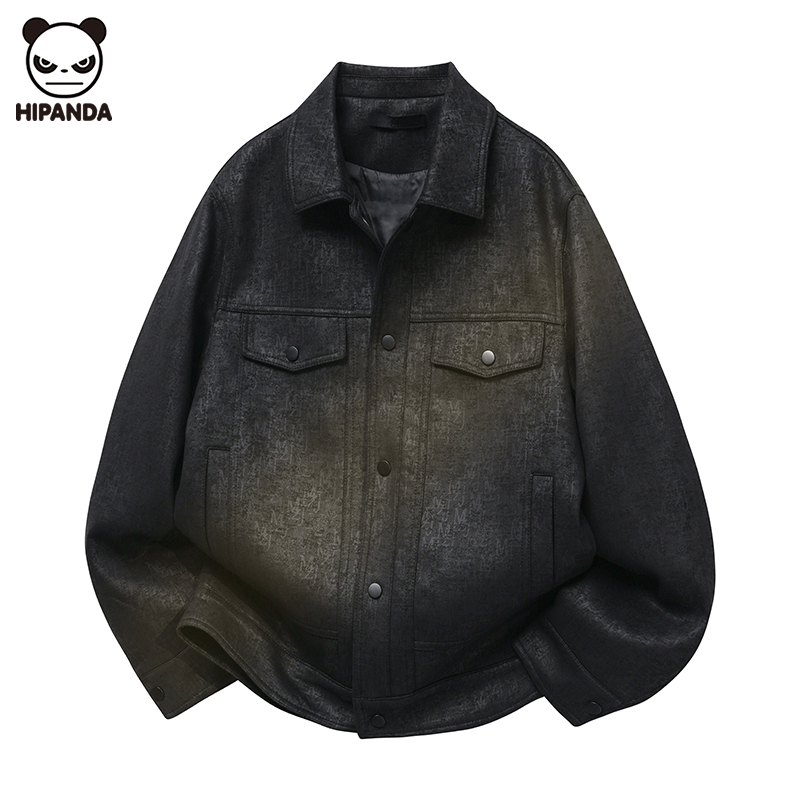 Hi Panda高级感提花翻领夹克羽绒服男生冬季新款潮牌宽松加厚外套