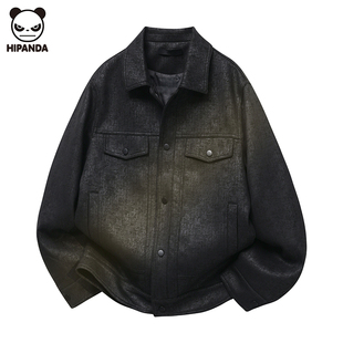 Hi Panda高级感提花翻领夹克羽绒服男生冬季新款潮牌宽松加厚外套