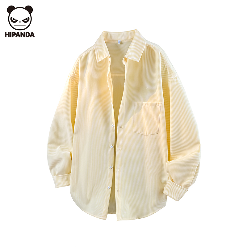 Hi Panda长袖衬衫日系纯色少年感衬衫青少年休闲长袖宽松慵懒衬衣