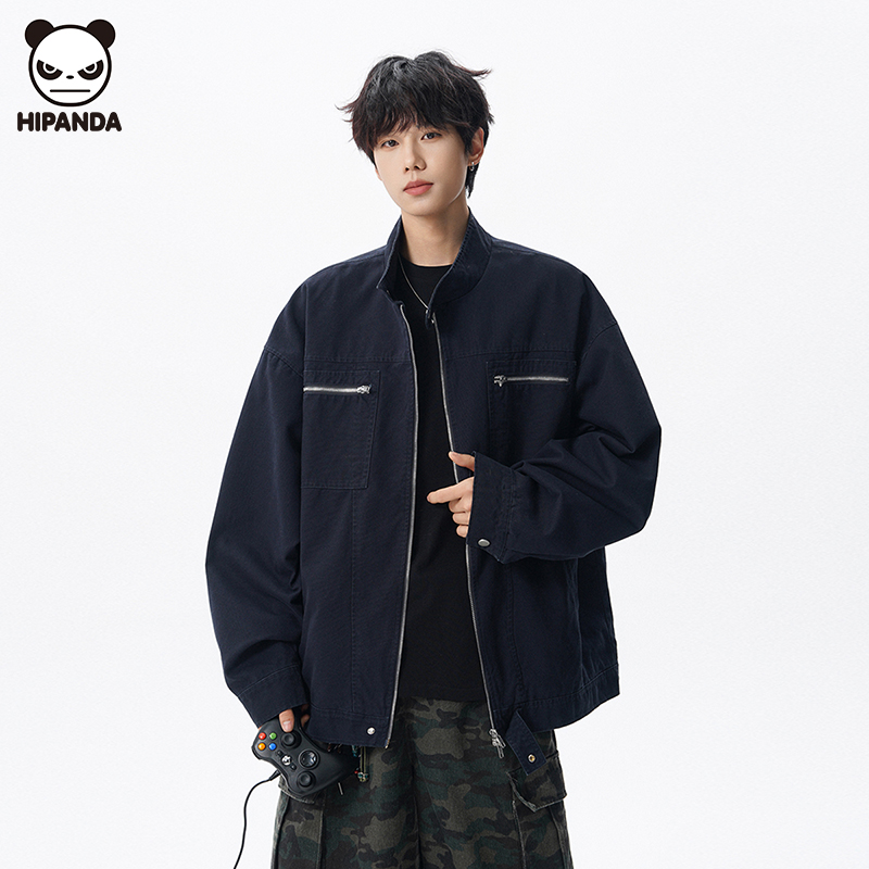 Hi Panda美式复古解构拼接工装夹克男生秋冬新款潮牌宽松立领外套