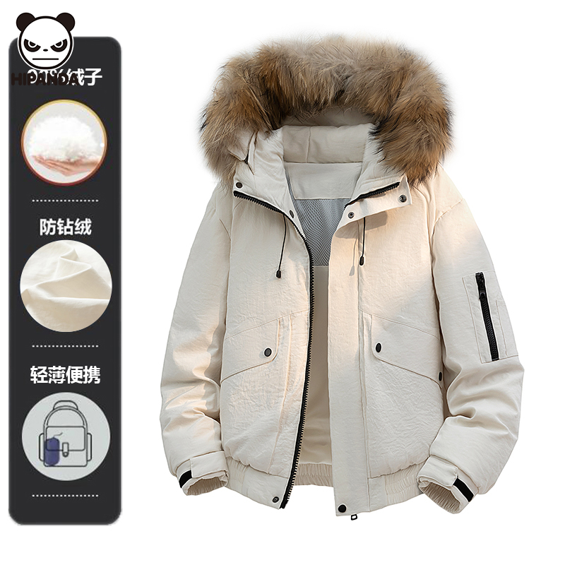 Hi Panda冬季新款派克服连帽毛领羽绒服男女情侣潮牌美式工装外套