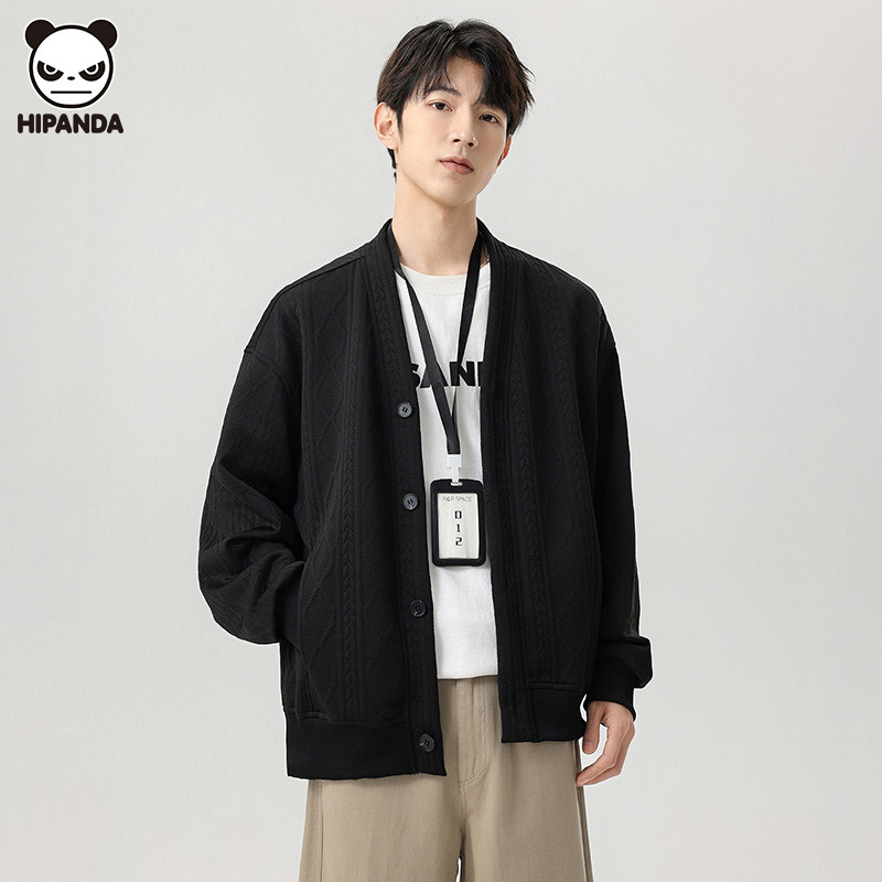 Hi Panda美式休闲麻花纹针织毛衣男秋冬新款简约V领宽松开衫外套,男装,针织衫/毛衣,淘宝优惠券,粉丝福利购,淘宝优惠卷