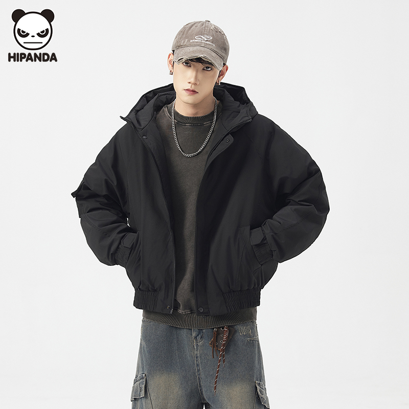 Hi Panda美式潮牌鸭绒连帽羽绒服男生冬季新款宽松加厚保暖外套潮