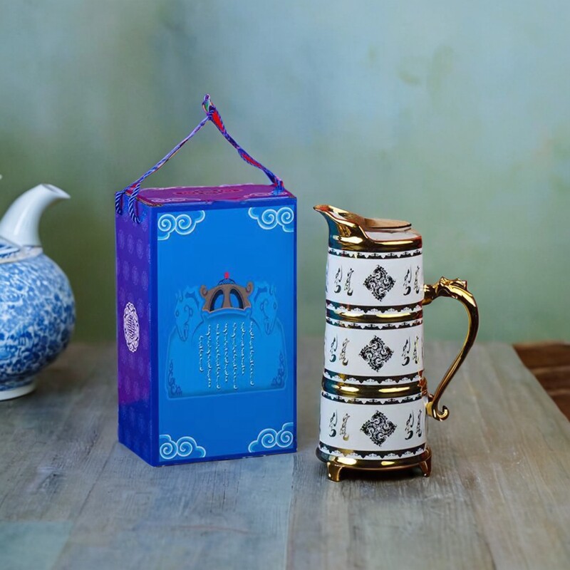 蒙古餐具鲜奶壶奶茶壶马奶酒壶陶瓷印花民族特色壶1.5升家用包邮