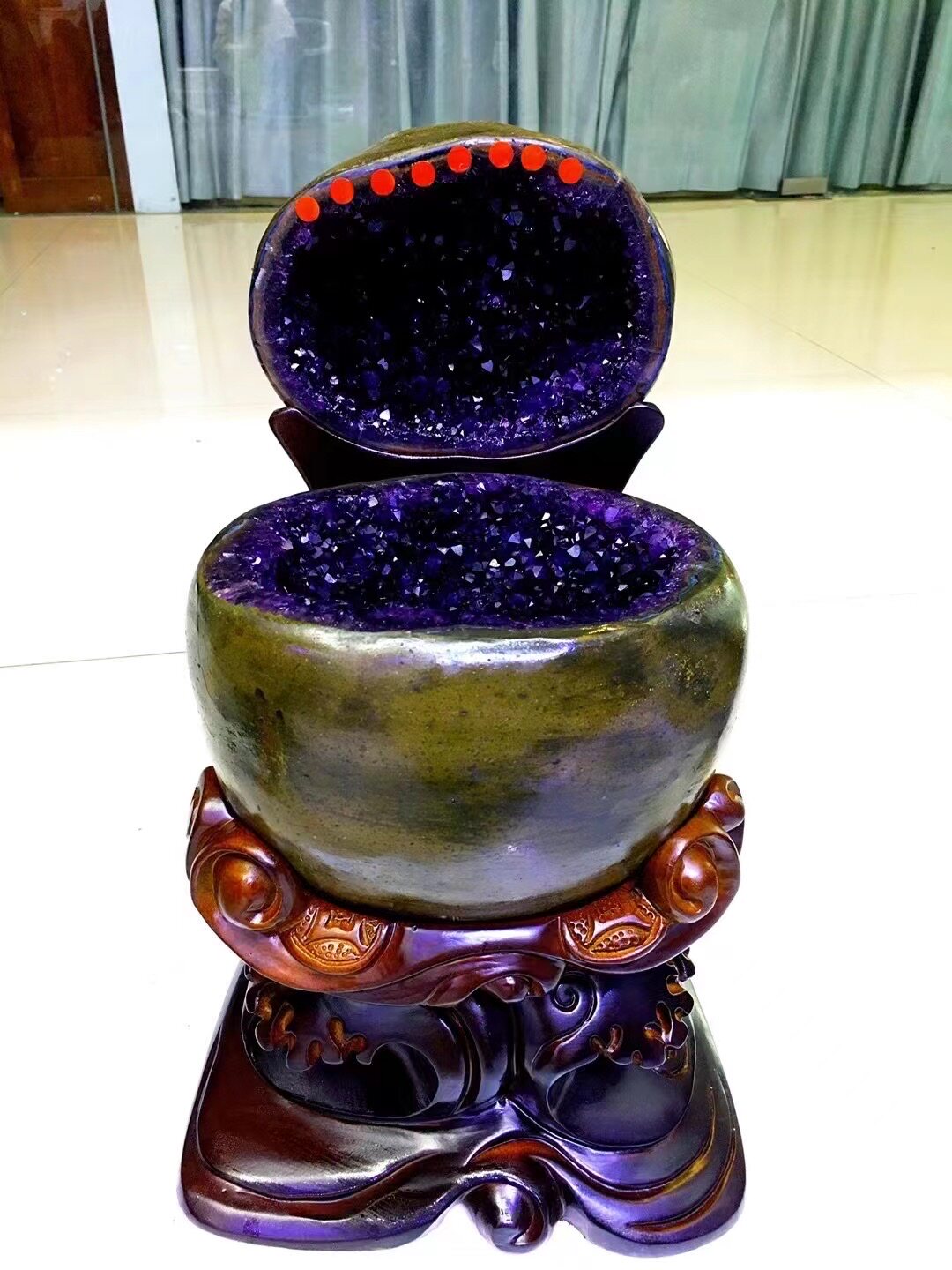 天然紫水晶洞摆件巴西乌拉圭小紫水晶洞聚宝盆钱袋子原石办公室