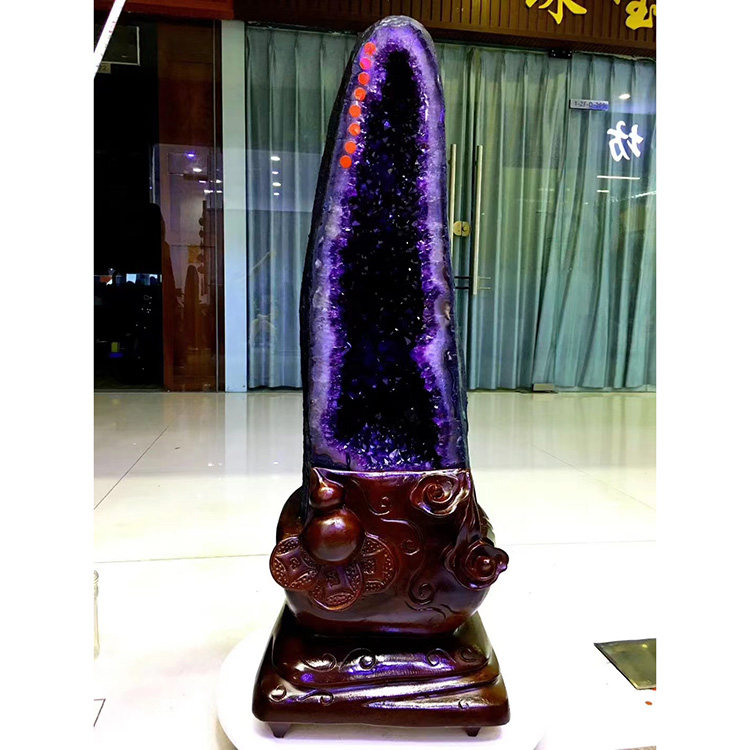 天然紫晶洞摆件乌拉圭钱袋子聚宝盆消磁原石家居摆件