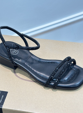 ASH女鞋夏季方头粗跟水钻一字带简约法式百搭时装凉鞋AO160F23015