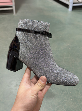 小露娜 S BY STELLA圆头粗跟短靴时尚磨砂欧美风拼接踝靴SS17399