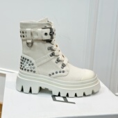 ASH女鞋 方跟齿轮增高厚底系带做旧铆珠马丁靴工装 靴女AN140F40005