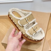 ASH女鞋 女AO334L40052 毛毛鞋 一脚蹬外穿加绒铆钉一字勃肯拖鞋 时尚