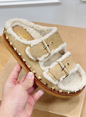 ASH女鞋一脚蹬外穿加绒铆钉一字勃肯拖鞋时尚毛毛鞋女AO334L40052
