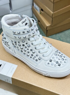 ASH复古做旧脏脏鞋硫化鞋女圆头柳丁真皮系带高帮鞋女AO140K40047