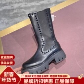 ASH艾熙秋冬真皮铆钉厚底增高中筒靴圆头方跟骑士靴女AL324L22028