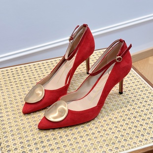 羊反绒波浪圆盘一字带高跟鞋 小露娜细跟单鞋 STELLA SS17349