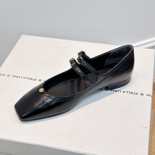 露娜方头低跟双条细带玛丽珍单鞋