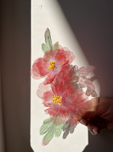 红色系烫花原创汉服配饰发夹古风头饰绢纱花朵仙气侧边刘海夹