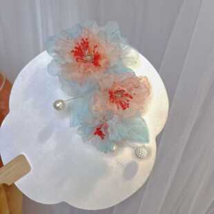 古风牡丹烫花发夹发饰唐风汉服头饰旗袍国风流苏仙气国风公主发饰