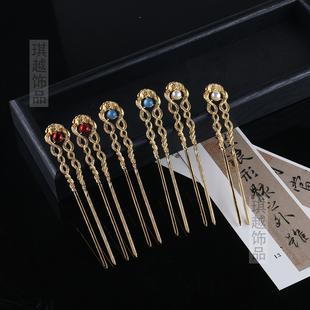 唐风发簪饰品古风汉服金色头饰仕女图发饰复古簪子镂空百搭套装