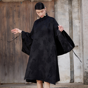 风衣J43F6068 宽松立领斗篷中长款 界内界外小众新中式 提花蝙蝠袖