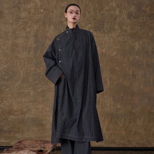 风衣外套J53F6009 刺绣长款 界内界外新中式 立领廓形牛仔棉复古长袖