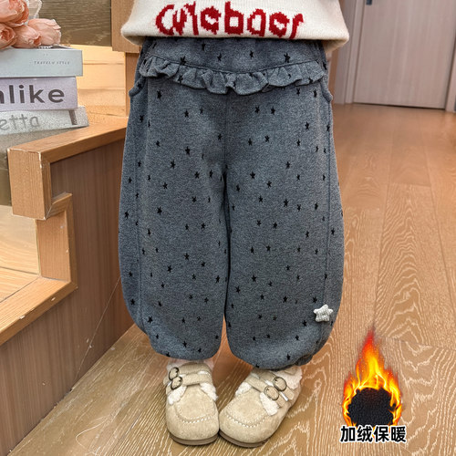 女宝宝冬装洋气星星加绒裤子