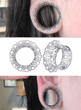 铜耳扩个性小众流行新款镂空花欧美花朵耳廓人体穿刺扩耳器耳饰品