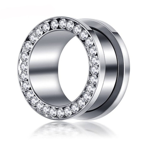 银色镶钻耳扩滑轮扩耳器时尚流行个性扩耳耳钉不锈钢穿刺耳廓饰品