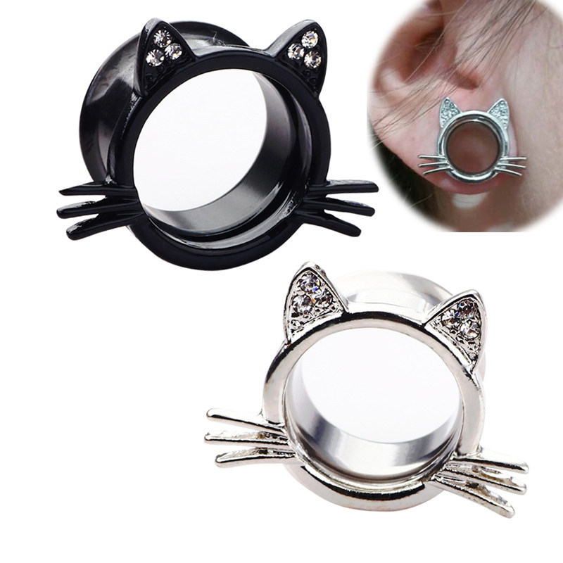 猫咪钛钢耳扩饰品耳廓耳环耳洞扩大扩耳器镶钻男女流行个性耳饰潮