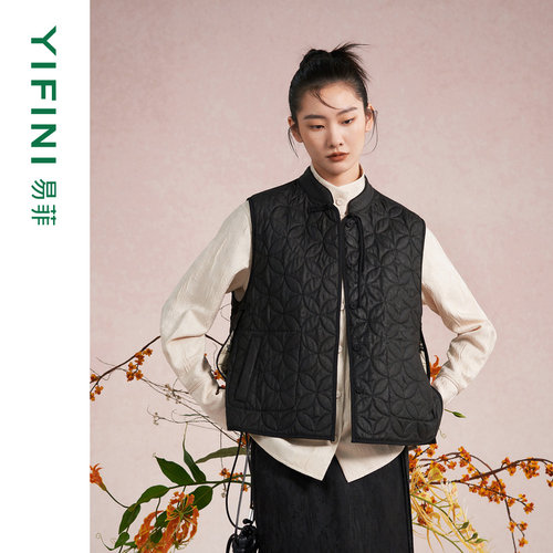 易菲100%桑蚕丝老钱风棉服马夹