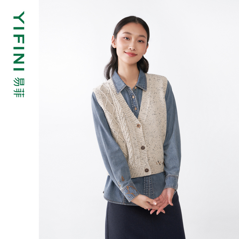 易菲宽松无袖V领百搭针织马夹