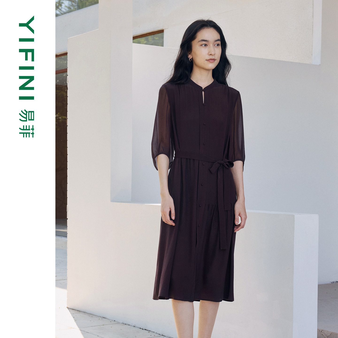 易菲优雅气质五分袖宽松连衣裙