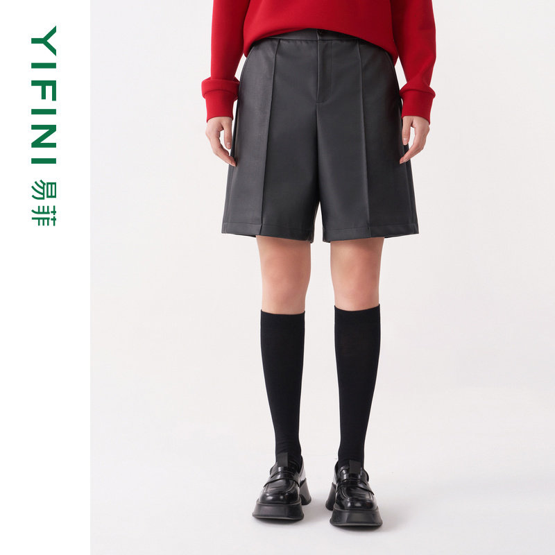 [专柜同款]Yifini/易菲利落简约皮裤百搭休闲短裤女春秋新款,女装/女士精品,休闲裤,淘宝优惠券,粉丝福利购,淘宝优惠卷