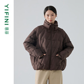 新款 Yifini 易菲2025冬季 巴恩风白鸭绒加厚保暖立领宽松羽绒服女